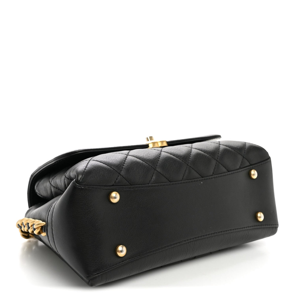 Calfskin Quilted Side Chain Compartment Flap Black