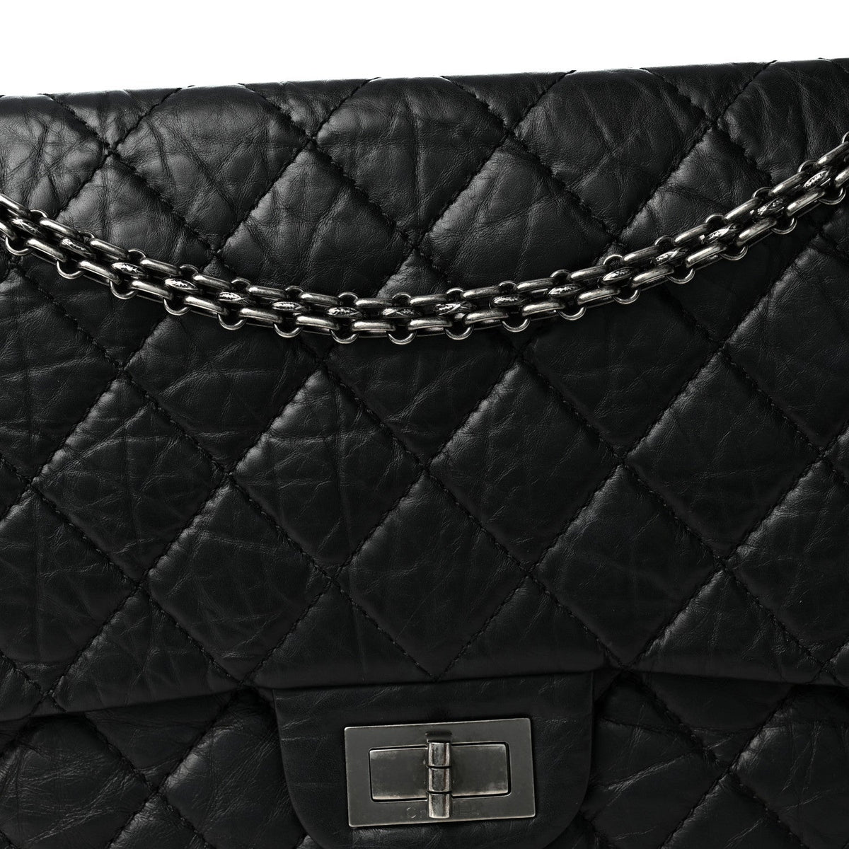Aged Calfskin Quilted 2.55 Reissue 227 Flap Black