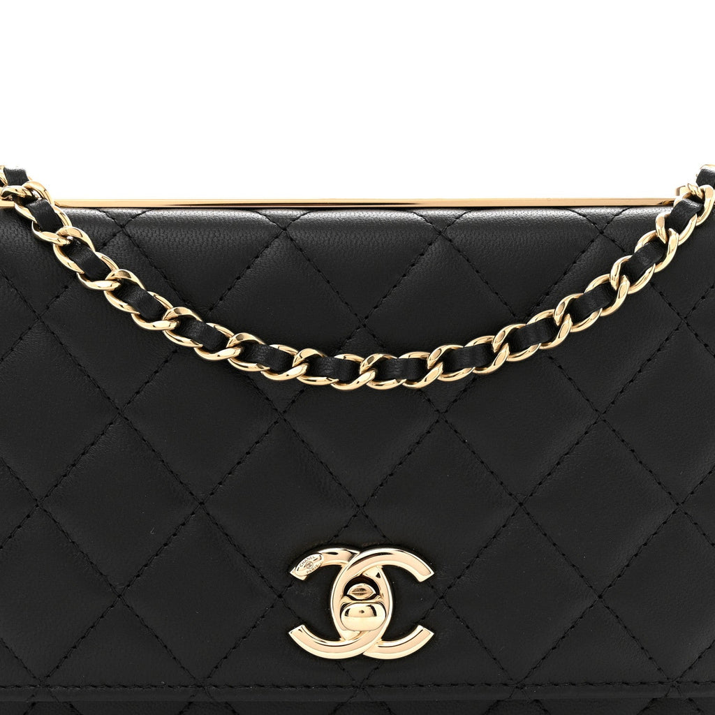 Lambskin Quilted Trendy CC Wallet On Chain WOC Black