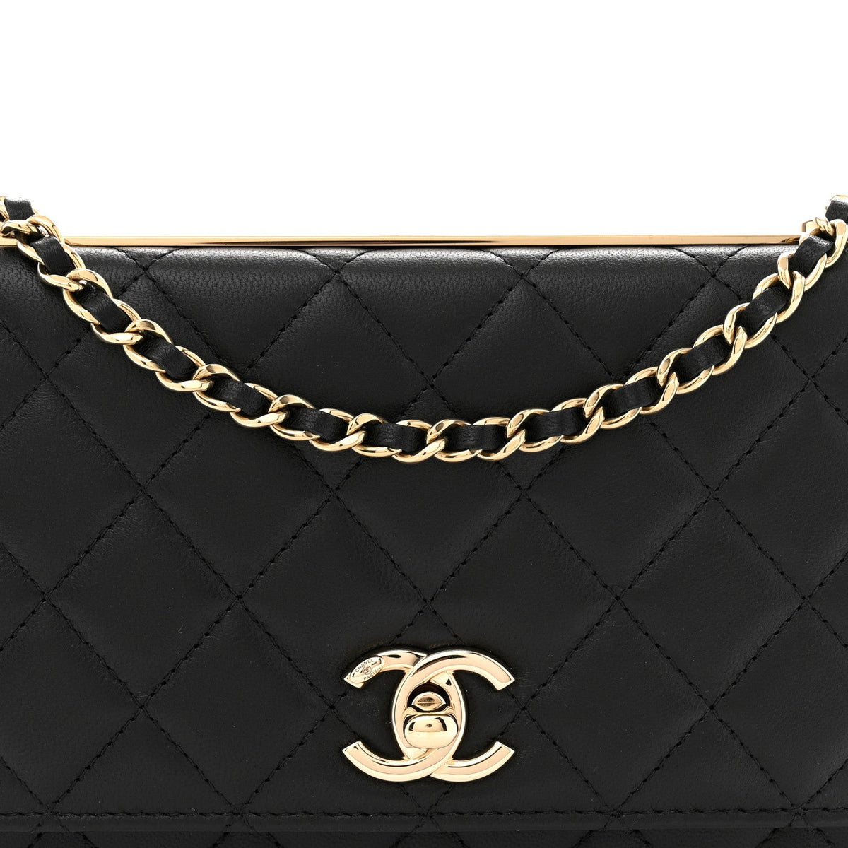 Lambskin Quilted Trendy CC Wallet On Chain WOC Black