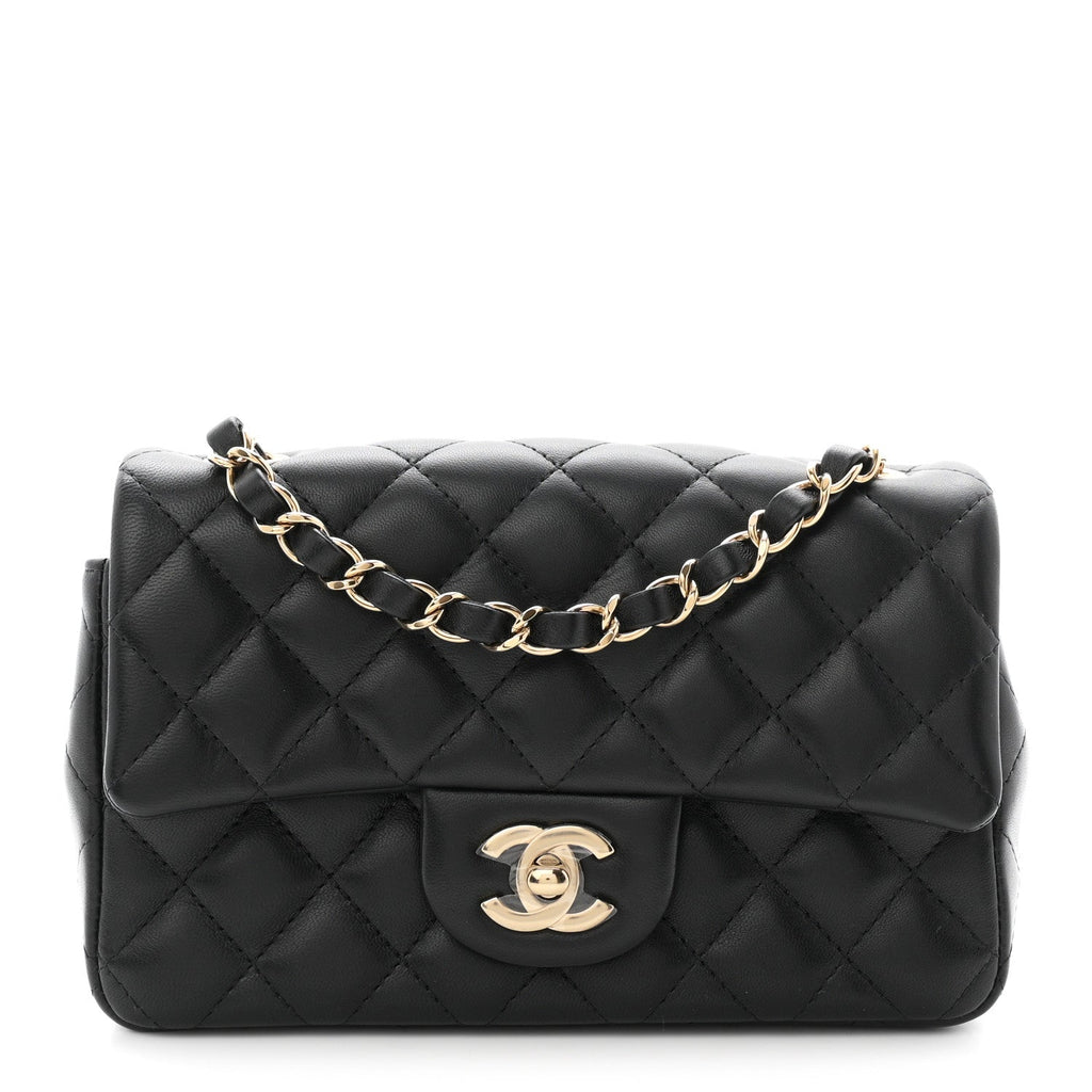 Lambskin Quilted Mini Rectangular Flap Black