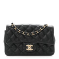 Lambskin Quilted Mini Rectangular Flap Black