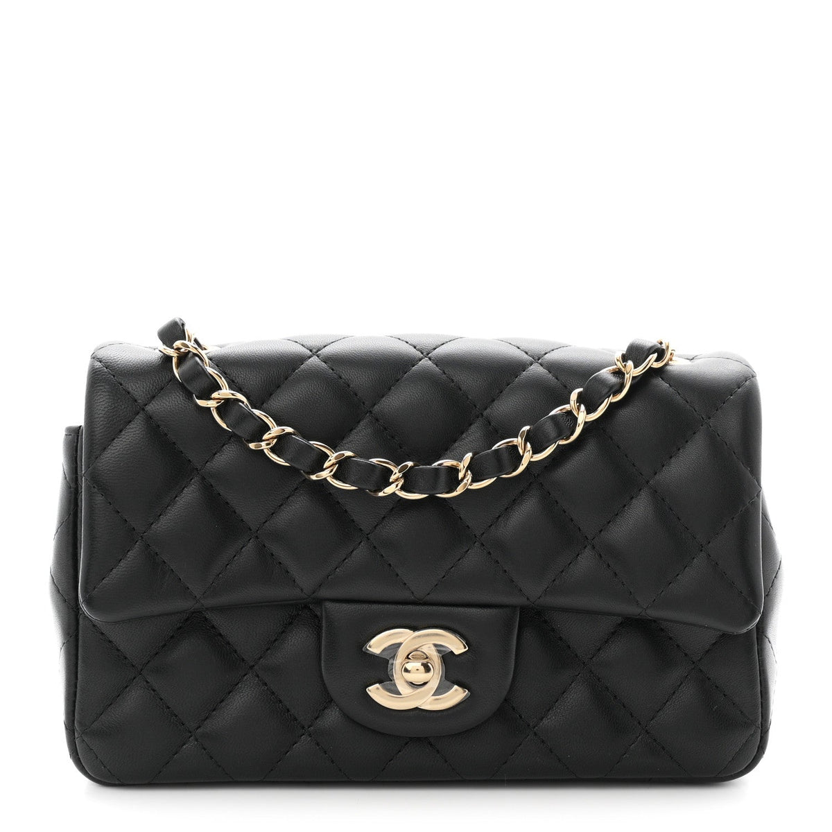 Lambskin Quilted Mini Rectangular Flap Black