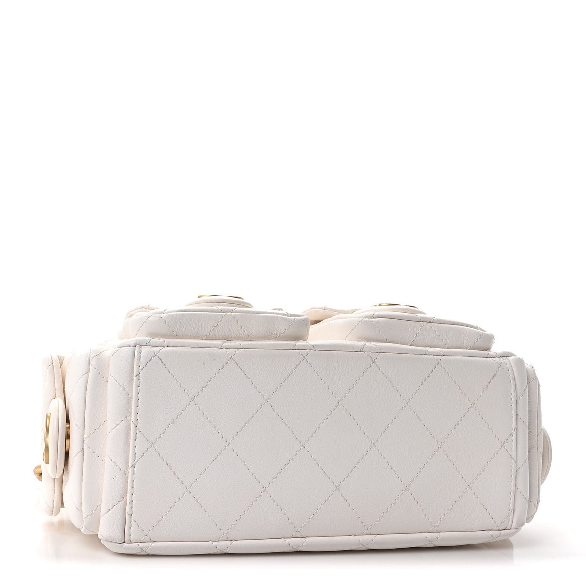 Shiny Lambskin Quilted Trendy Pockets Hobo White