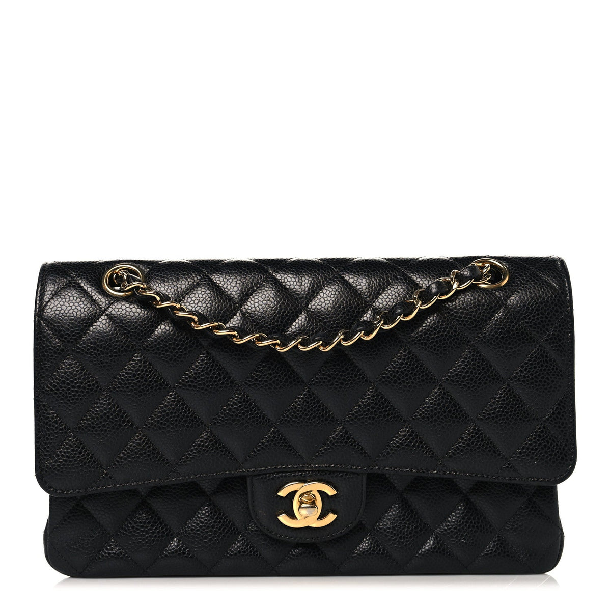 Caviar Quilted Medium Double Flap Black