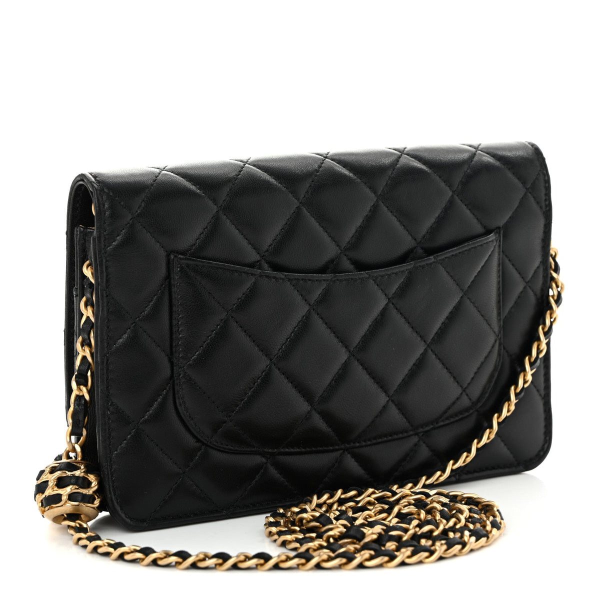 Lambskin Quilted CC Pearl Crush Wallet on Chain WOC Black