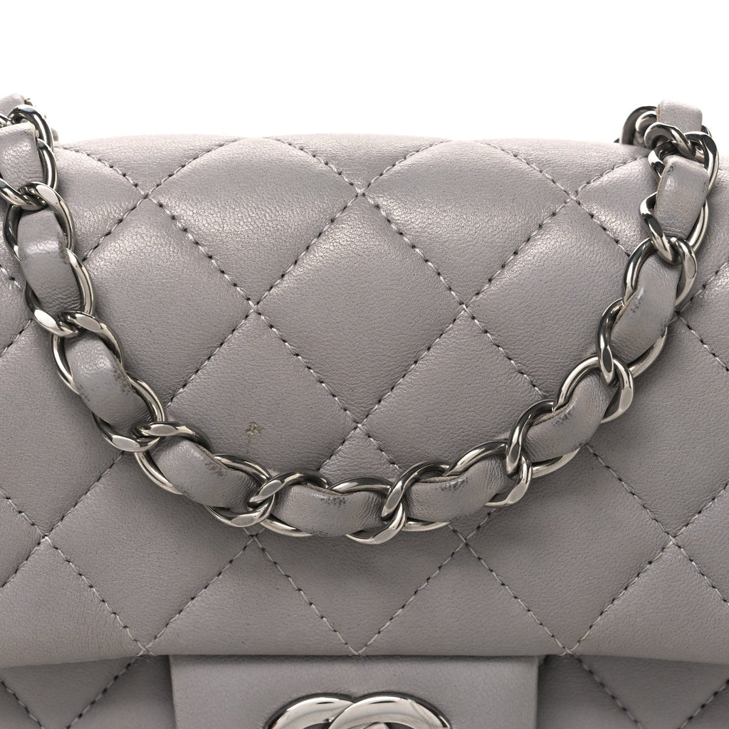 Lambskin Quilted Mini Rectangular Flap Grey