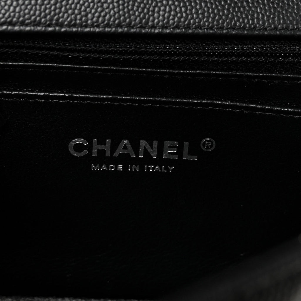Caviar Chevron Quilted Mini Rectangular Flap Black