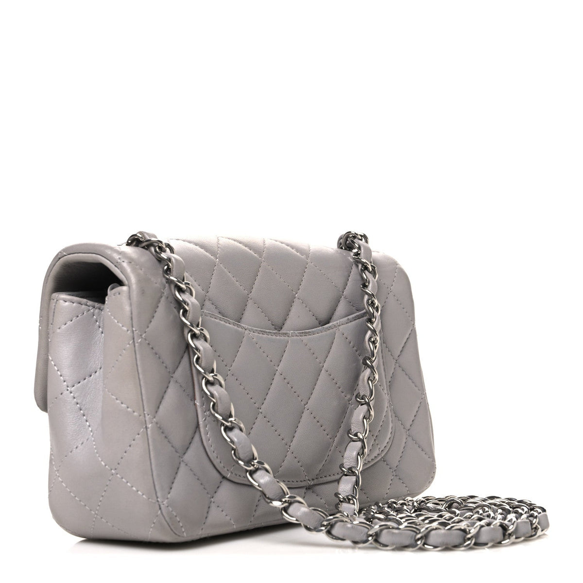 Lambskin Quilted Mini Rectangular Flap Grey