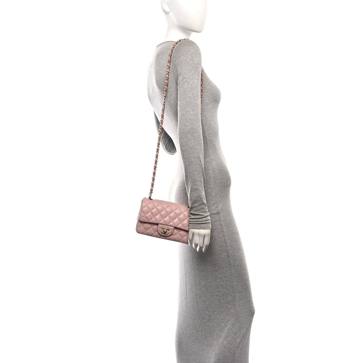 Lambskin Quilted Mini Rectangular Flap Light Pink