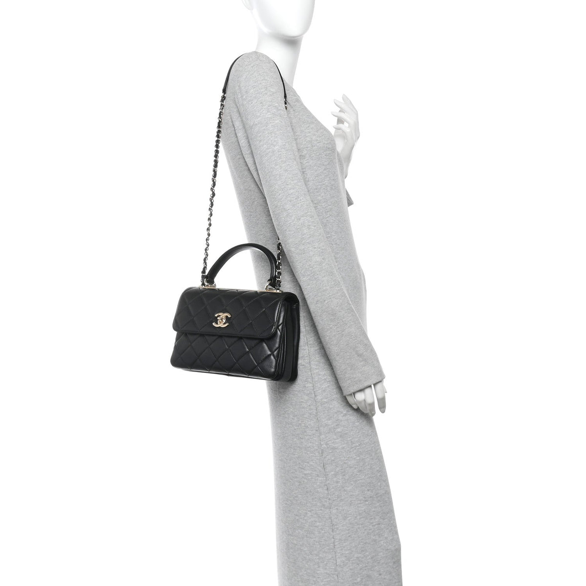 Lambskin Quilted Small Trendy CC Dual Handle Flap Bag Black