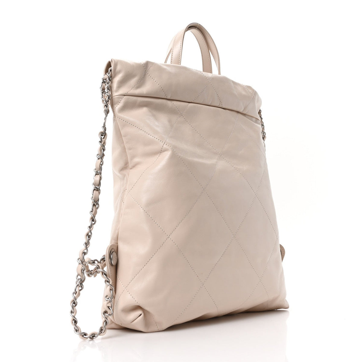 Shiny Calfskin Quilted Chanel 22 Backpack Beige