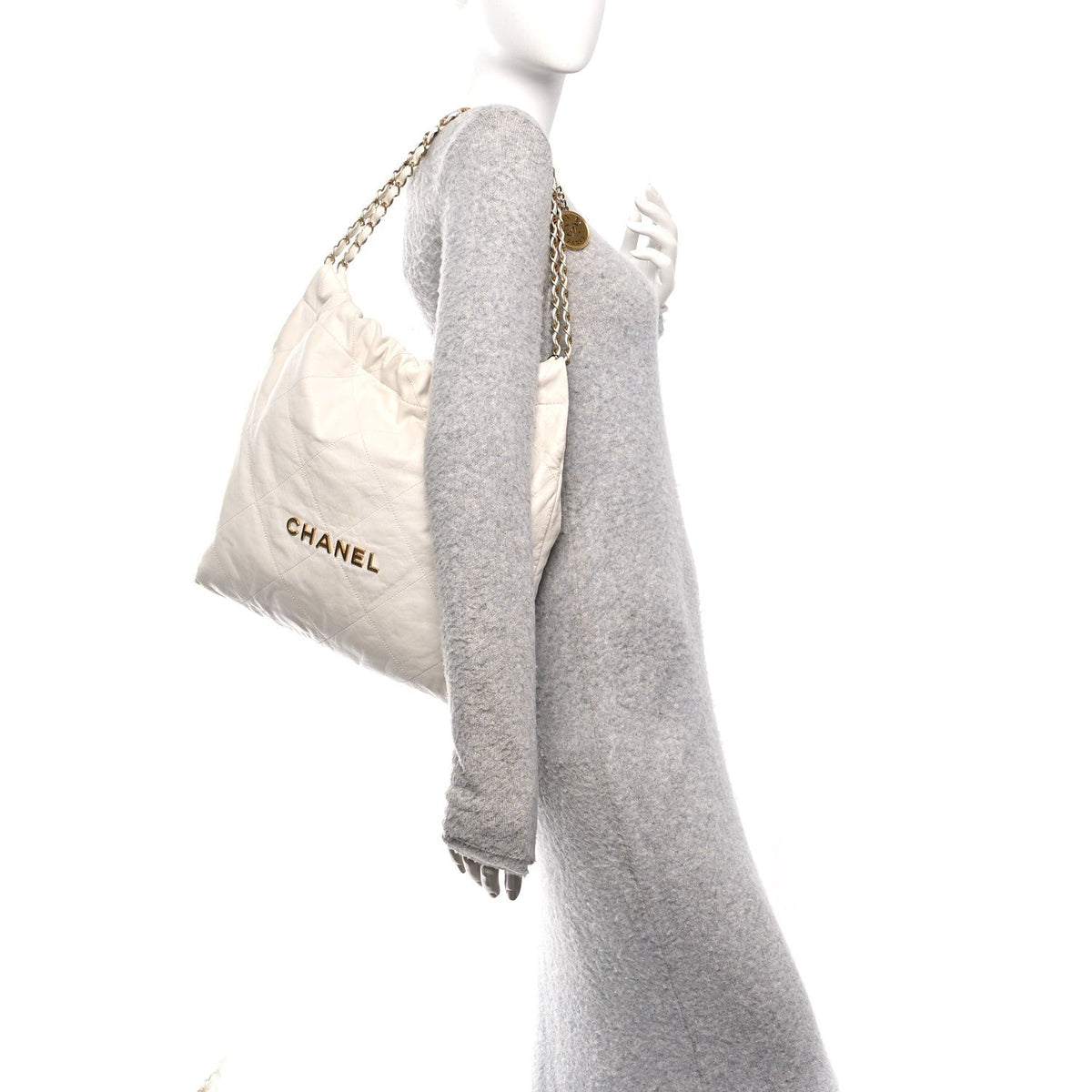 Shiny Calfskin Quilted Chanel 22 White