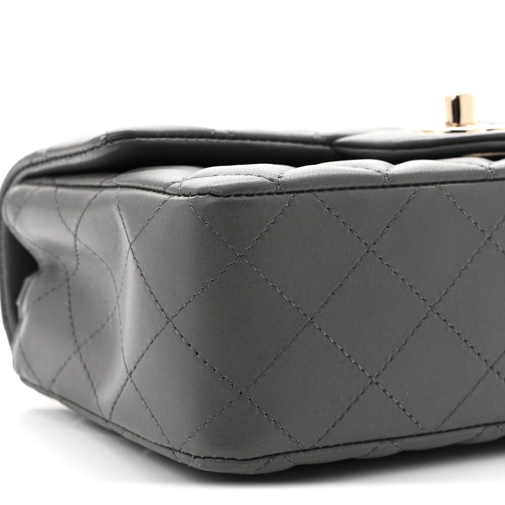 Lambskin Quilted Mini Rectangular Flap Dark Grey