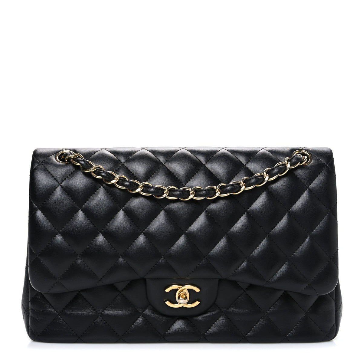 Lambskin Quilted Jumbo Double Flap Black