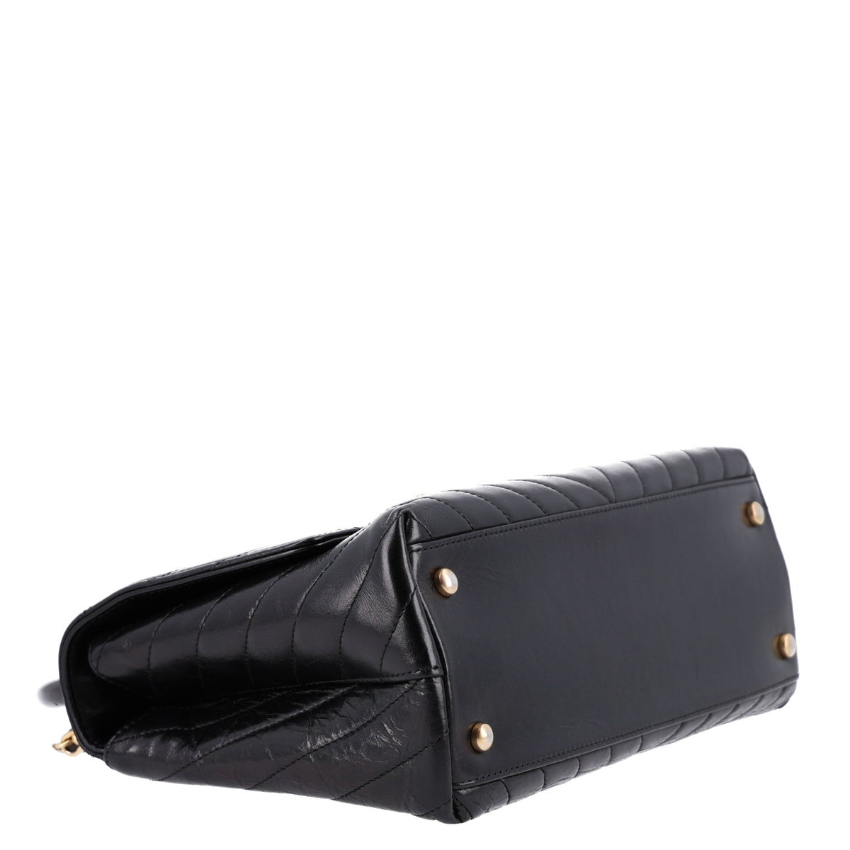 Aged Calfskin Chevron Quilted Small Coco Handle Flap Black
