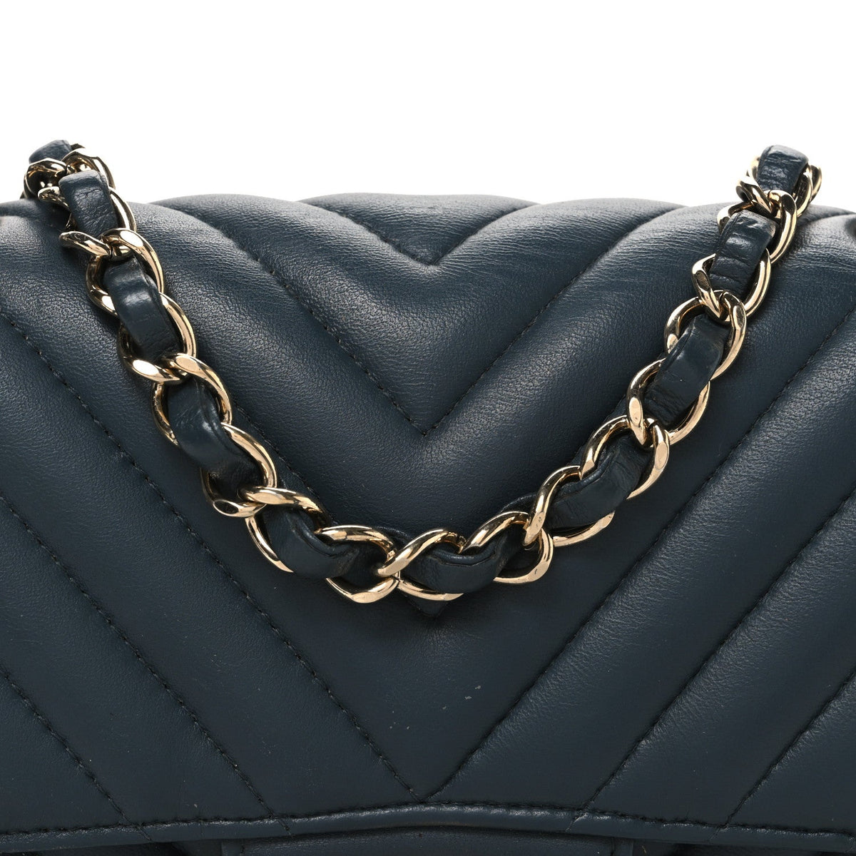 Lambskin Chevron Quilted Mini Rectangular Flap Dark Grey