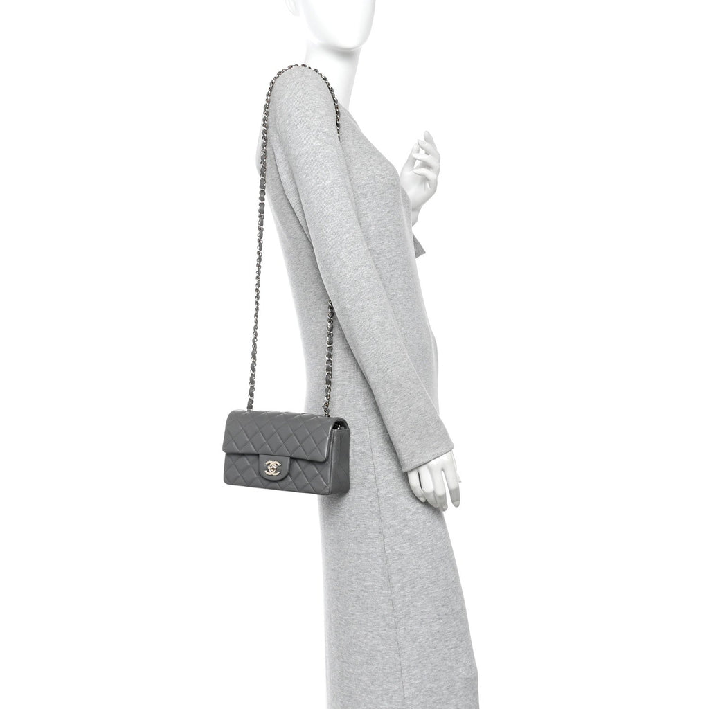 Lambskin Quilted Mini Rectangular Flap Dark Grey