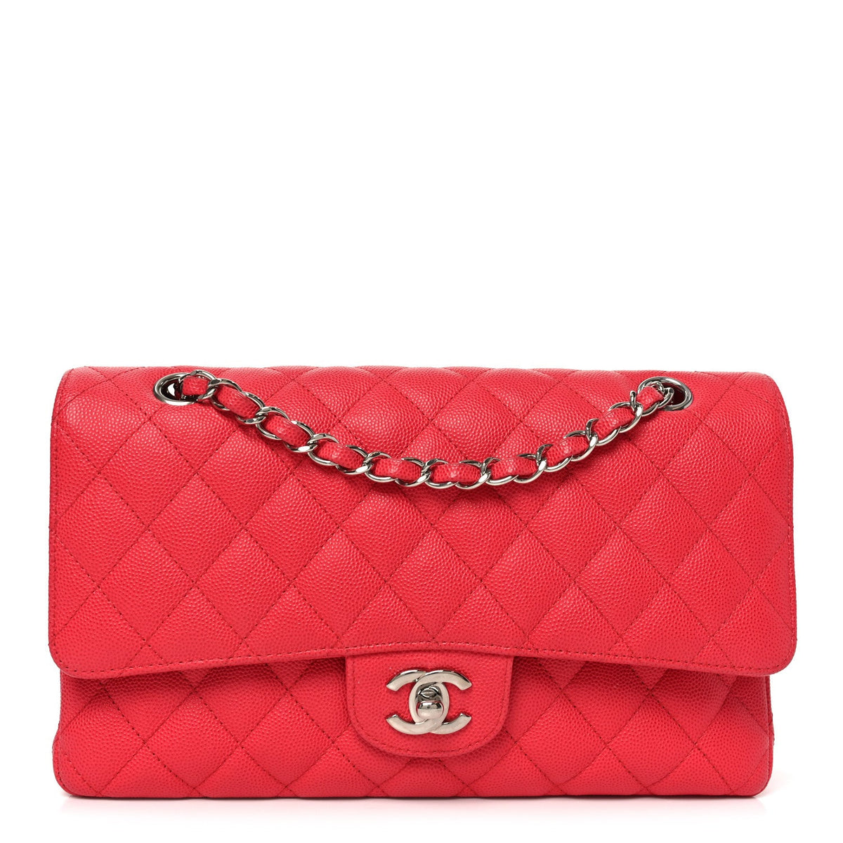 Caviar Quilted Medium Double Flap Dark Pink