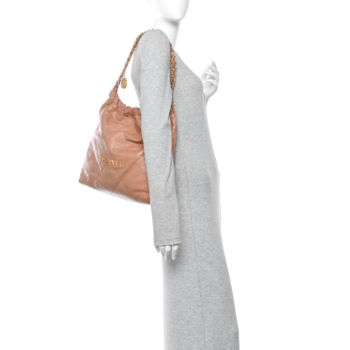 Shiny Calfskin Quilted Chanel 22 Beige