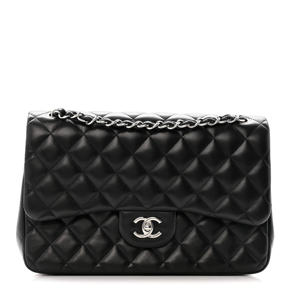 Lambskin Quilted Jumbo Double Flap Black