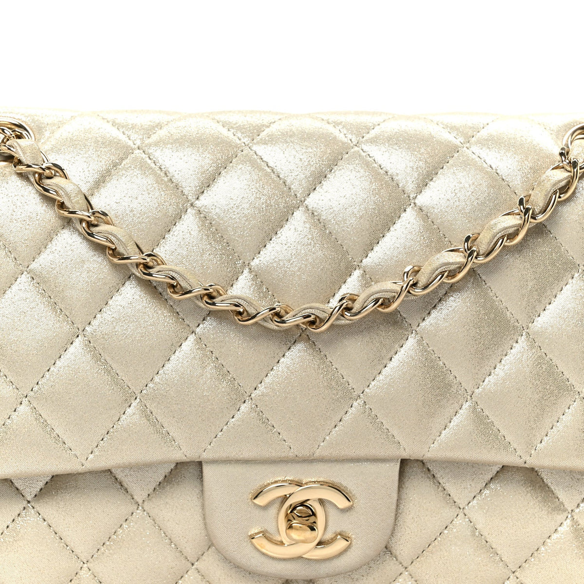 Metallic Canvas Quilted Medium Double Flap Light Gold
