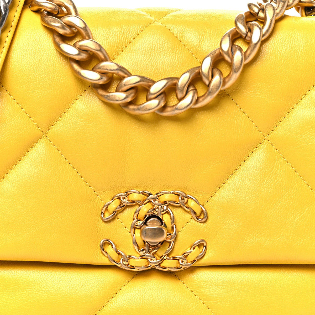 Shiny Goatskin Quilted Medium Chanel 19 Flap Yellow