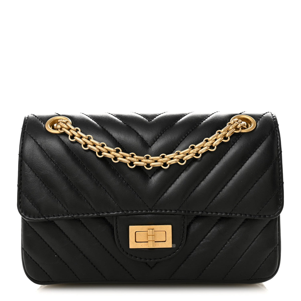 Aged Calfskin Chevron Quilted 2.55 Reissue Mini Flap Black