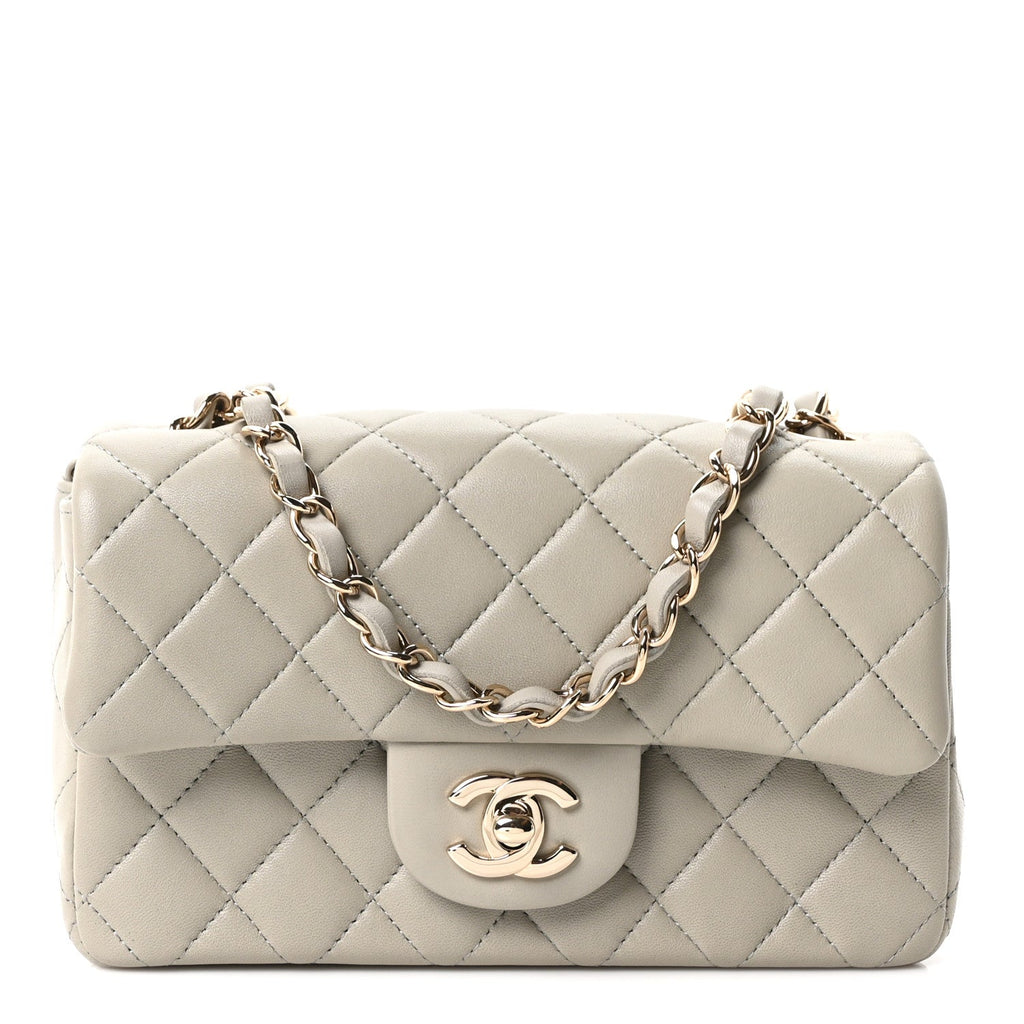 Lambskin Quilted Mini Rectangular Flap Grey