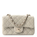 Lambskin Quilted Mini Rectangular Flap Grey