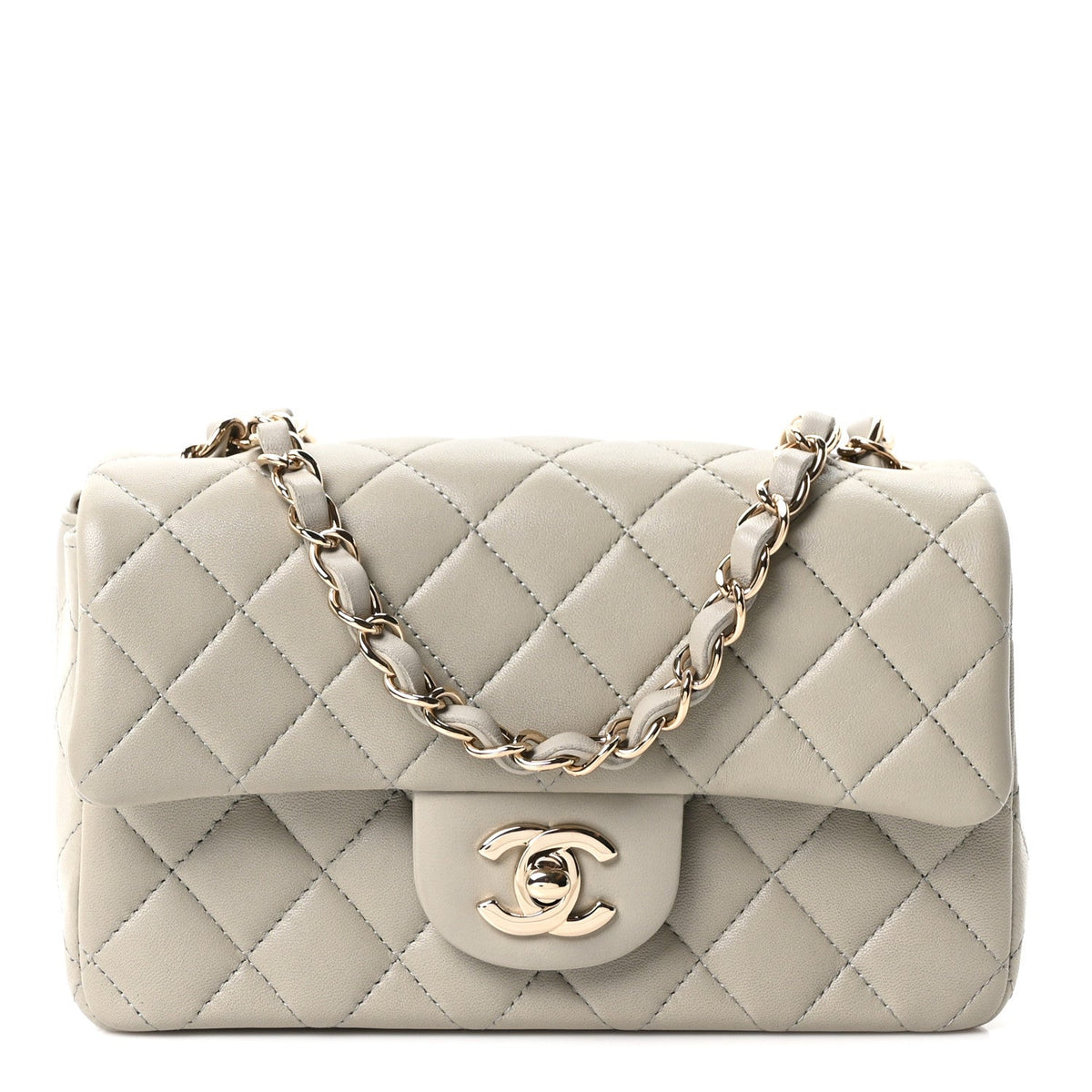 Lambskin Quilted Mini Rectangular Flap Grey