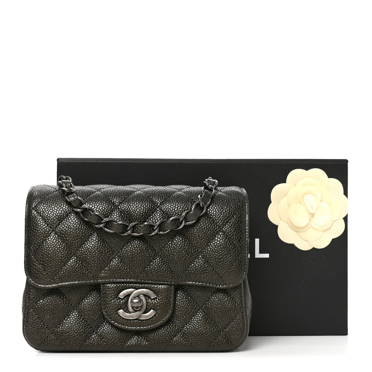 Caviar Quilted Mini Square Flap Dark Charcoal
