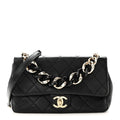 Lambskin Quilted Resin Bi-Color Chain Flap Bag Black