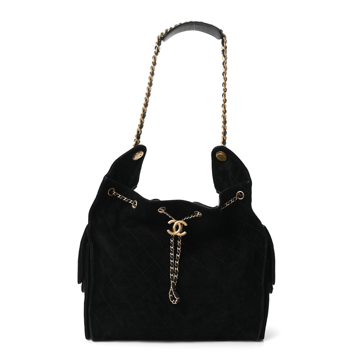 Suede Quilted Medium Chanel 25 Handbag Black