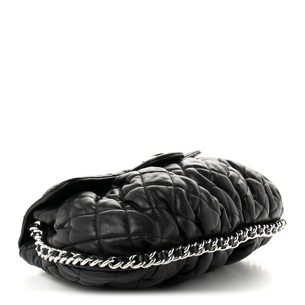 Washed Lambskin Quilted Large Chain Around Flap Black
