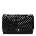 Patent Chevron Quilted Jumbo Double Flap Black