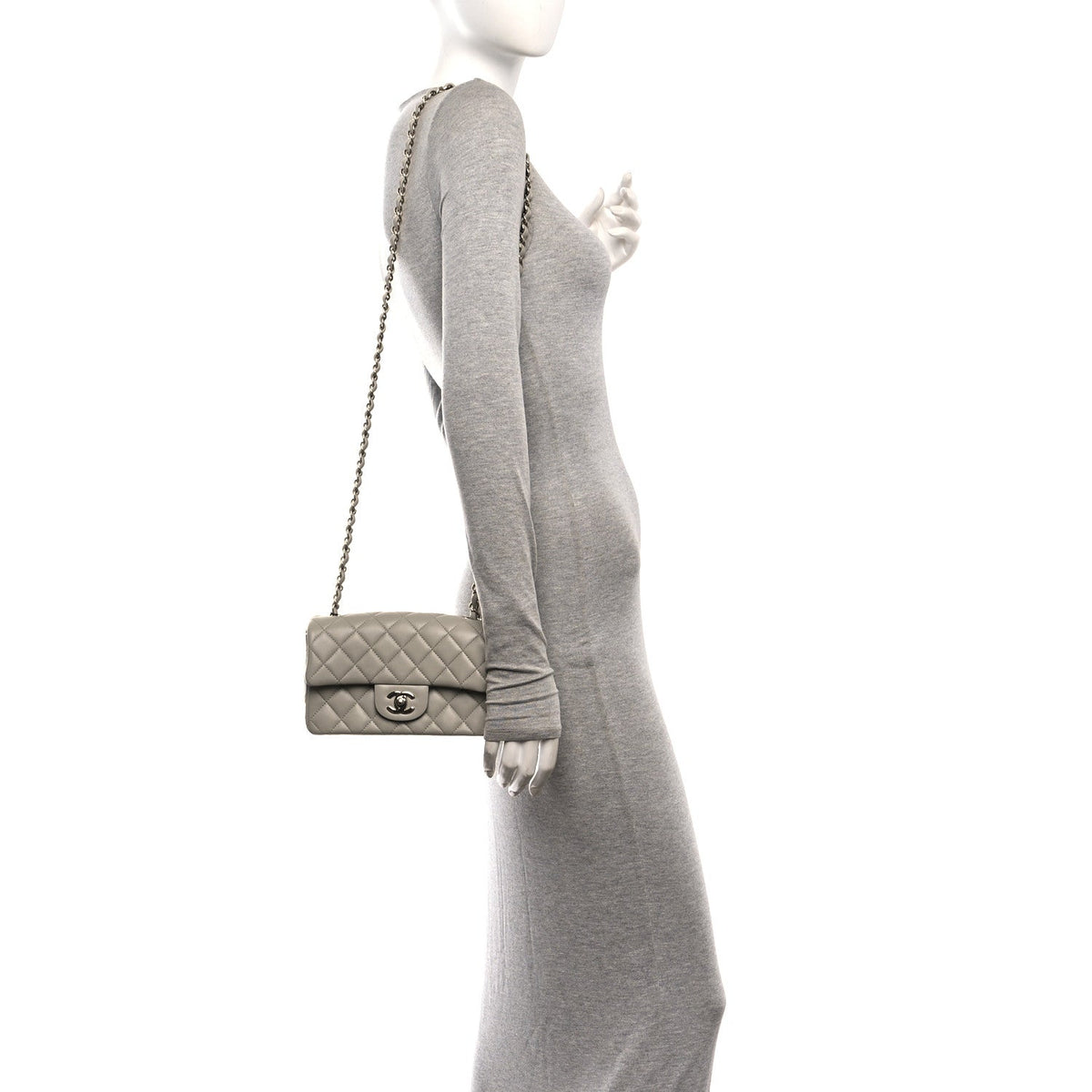 Lambskin Quilted Mini Rectangular Flap Grey