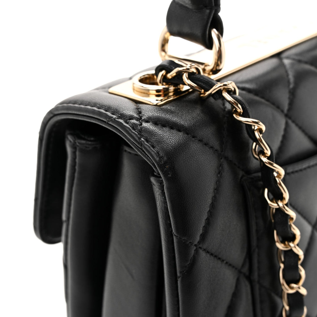 Lambskin Quilted Small Trendy CC Dual Handle Flap Bag Black