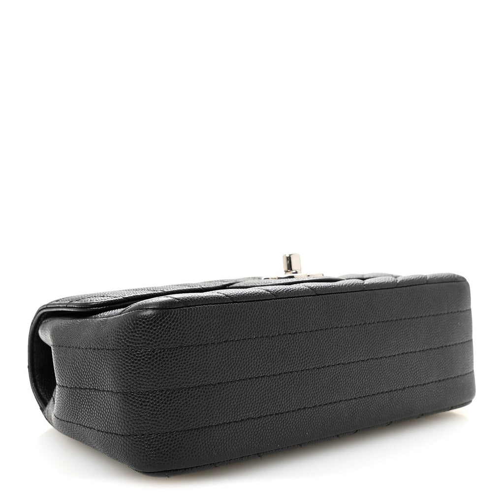Caviar Chevron Quilted Mini Rectangular Flap Black
