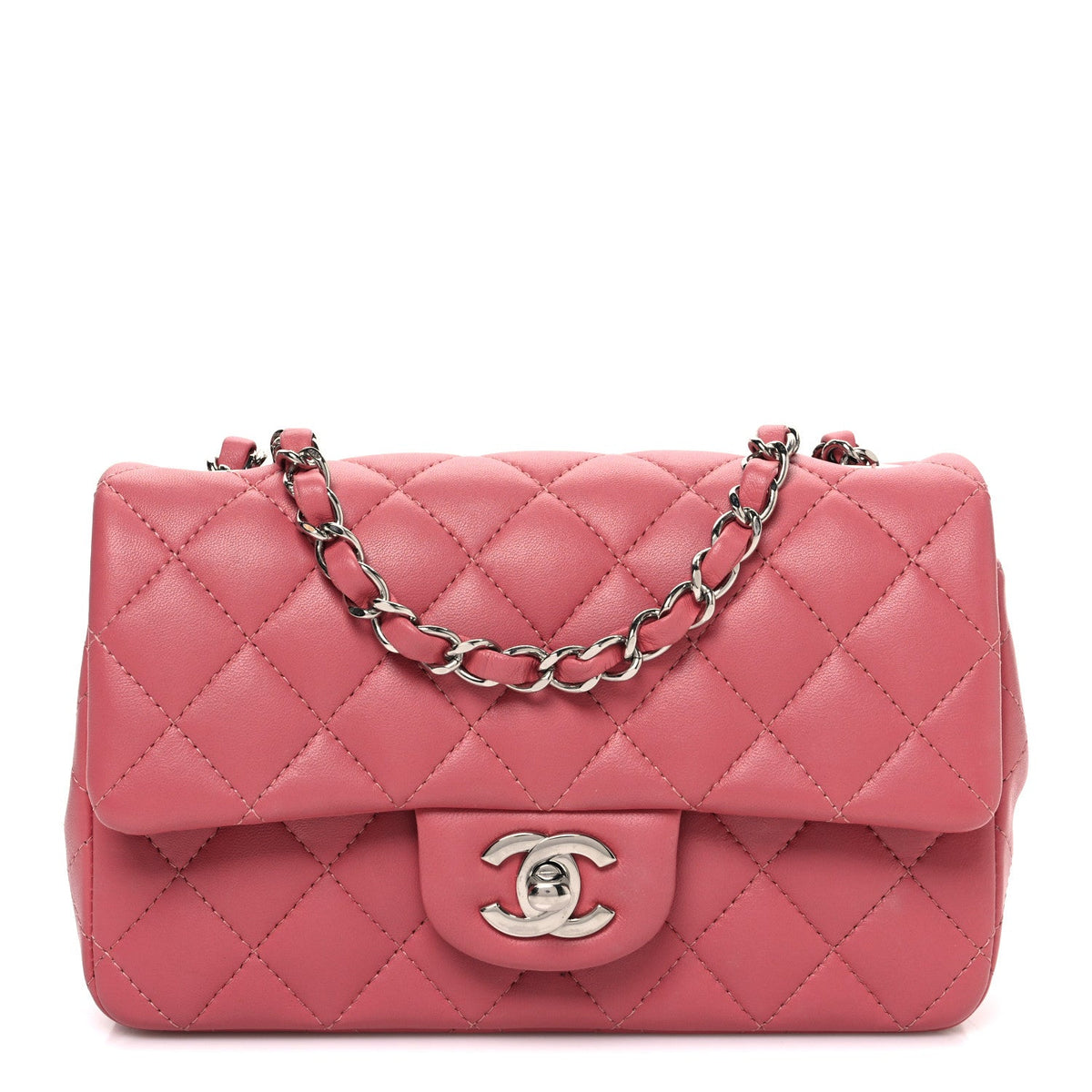 Lambskin Quilted Mini Rectangular Flap Pink