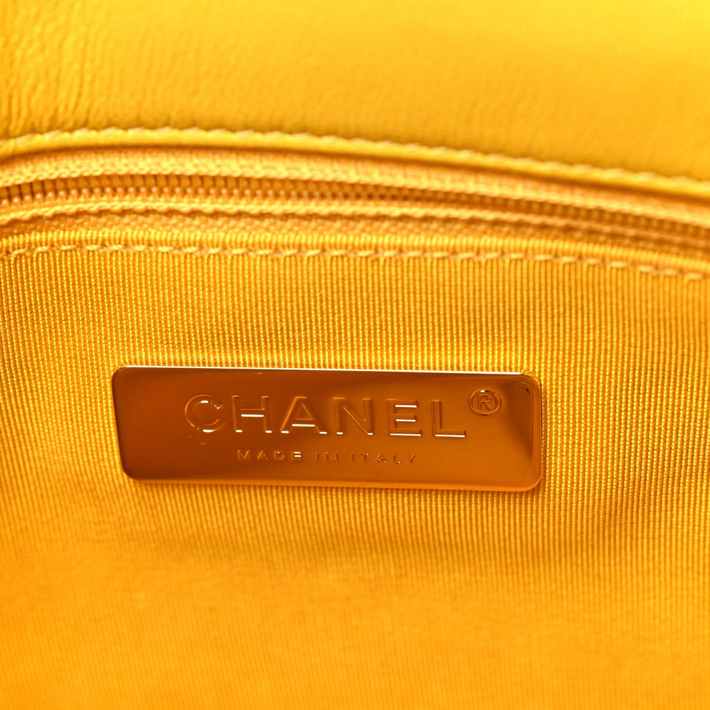 Shiny Goatskin Quilted Medium Chanel 19 Flap Yellow