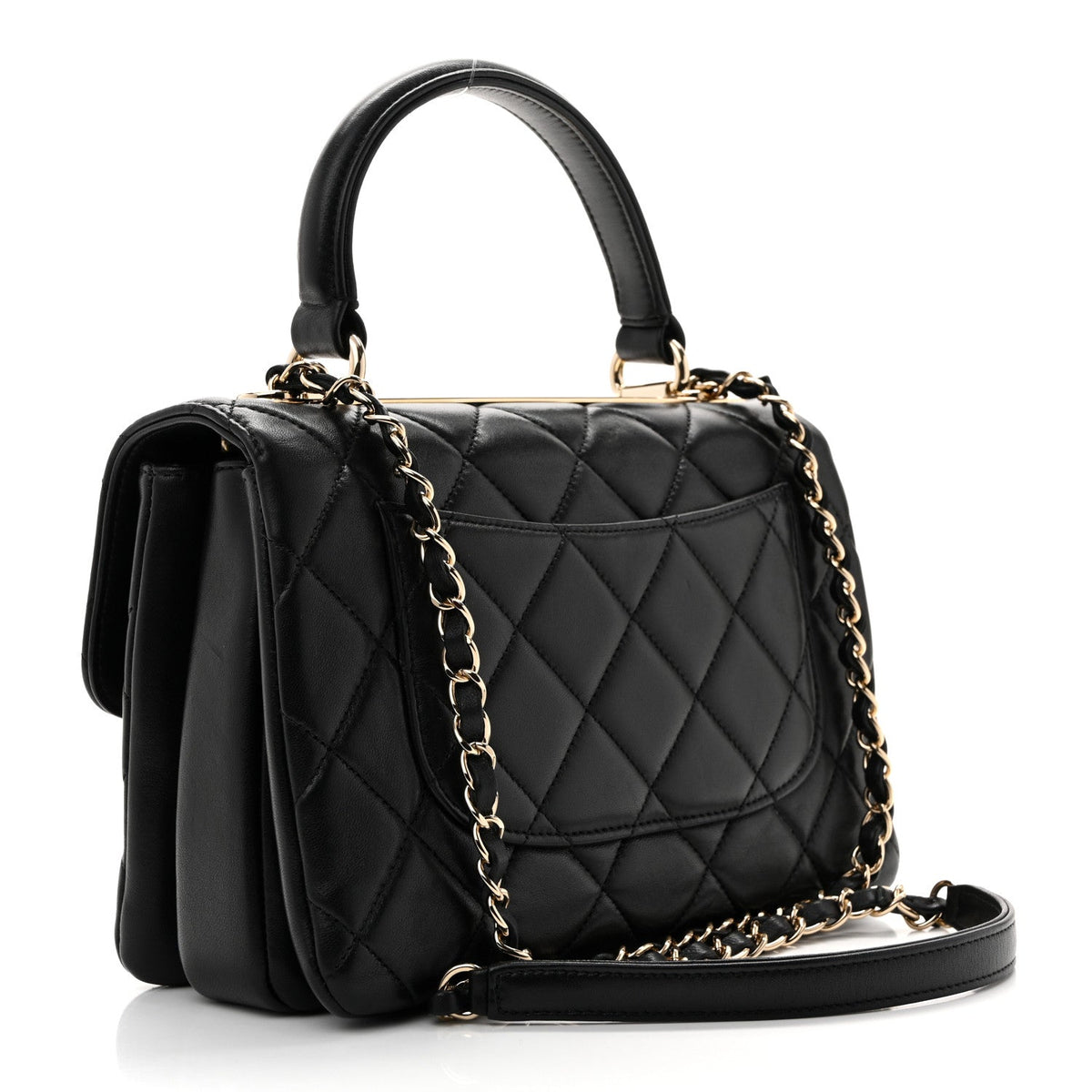 Lambskin Quilted Small Trendy CC Dual Handle Flap Bag Black
