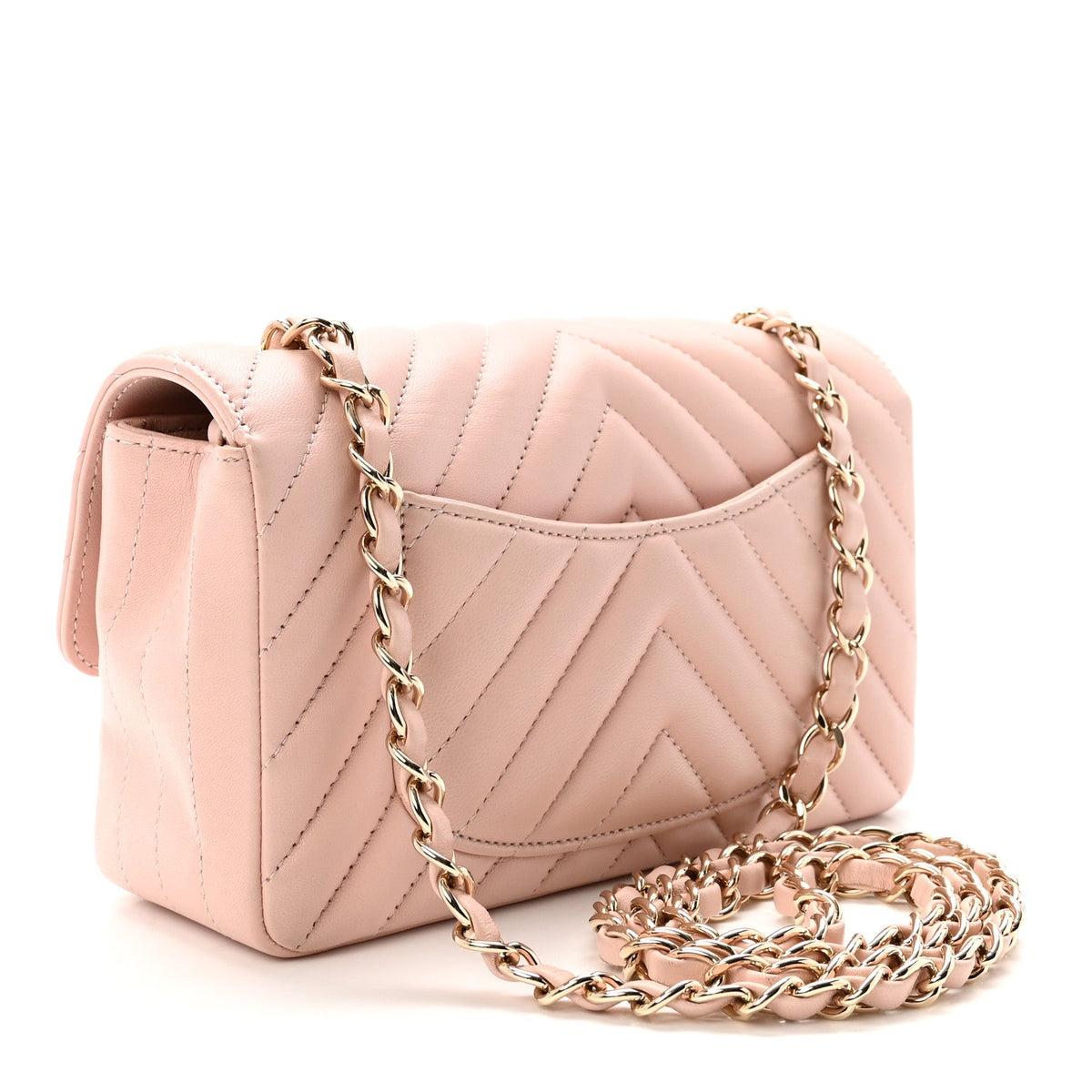 Calfskin Chevron Quilted Mini Rectangular Flap Light Pink