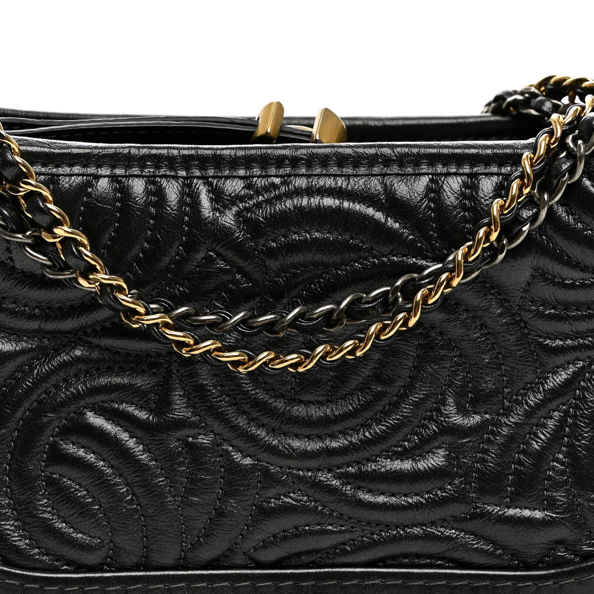 Aged Calfskin CC Quilted Small Gabrielle Hobo Black