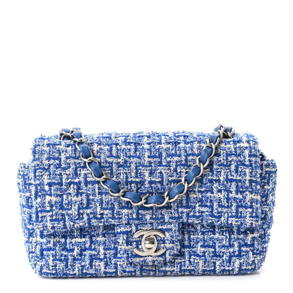 Tweed Quilted Mini Rectangular Flap Blue White