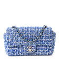 Tweed Quilted Mini Rectangular Flap Blue White