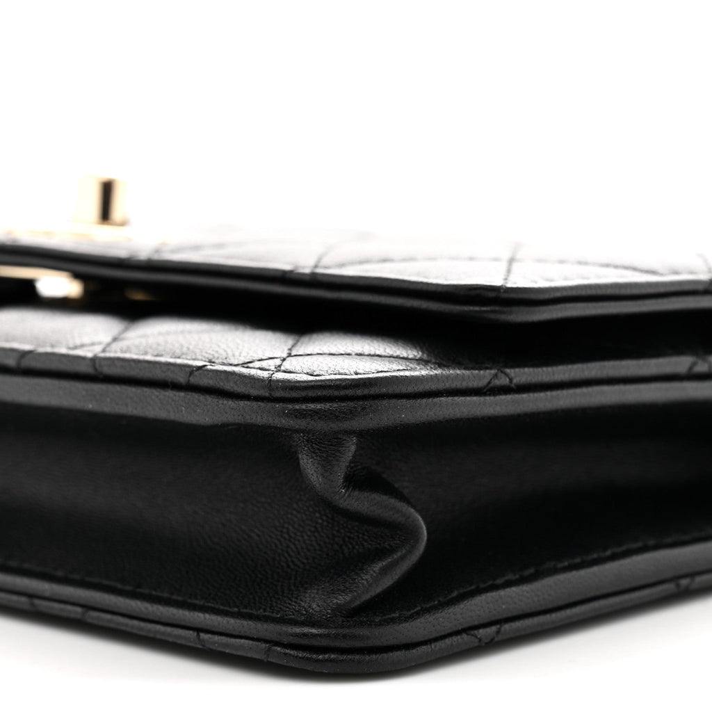 Lambskin Quilted Trendy CC Wallet On Chain WOC Black