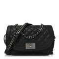 Calfskin Quilted Medium Double Chained Messenger Flap  Black