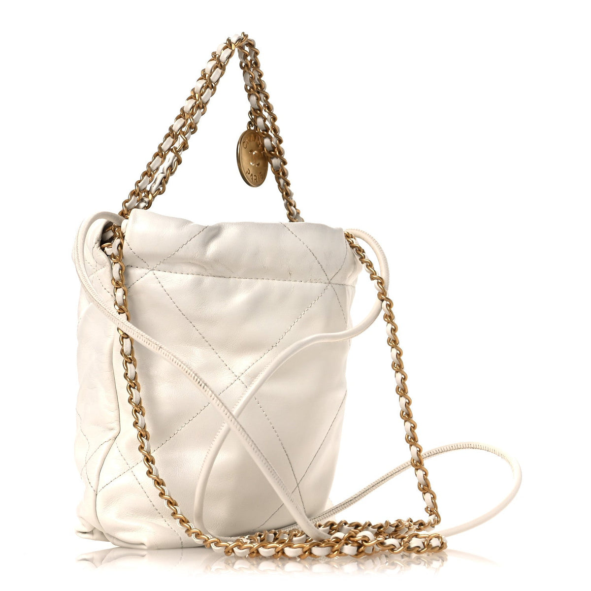 Shiny Calfskin Quilted Mini Chanel 22 White
