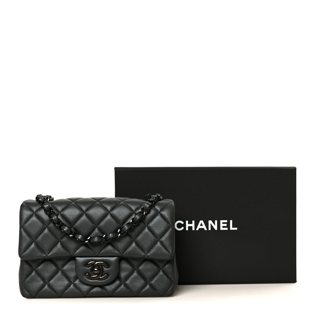 Pearly Lambskin Quilted Mini Rectangular Flap So Black